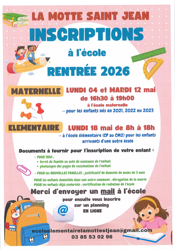inscriptions école 2026